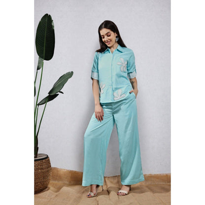 Leela by A Blue Tencel Flower Applique Co-Ord Set