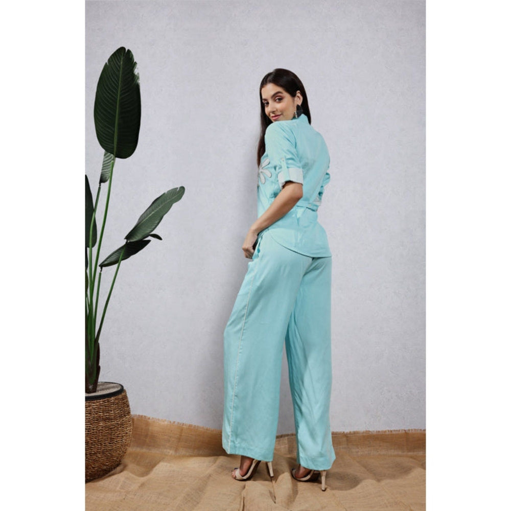 Leela by A Blue Tencel Flower Applique Co-Ord Set