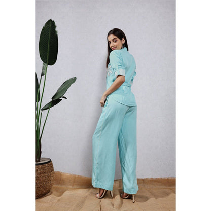 Leela by A Blue Tencel Flower Applique Co-Ord Set