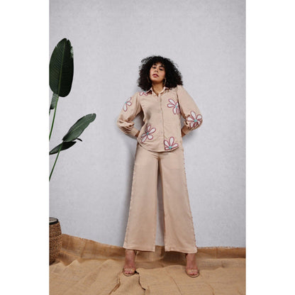 Leela by A Beige Tencel Flower Applique Co-Ord Set