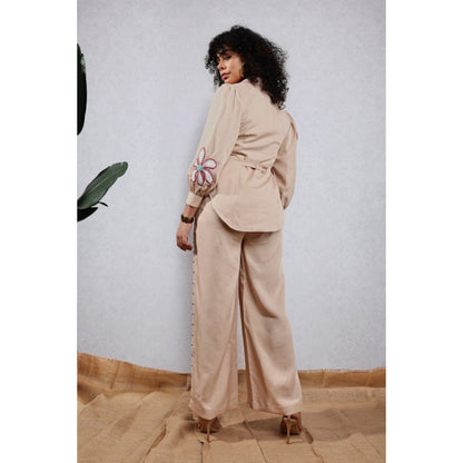Leela by A Beige Tencel Flower Applique Co-Ord Set