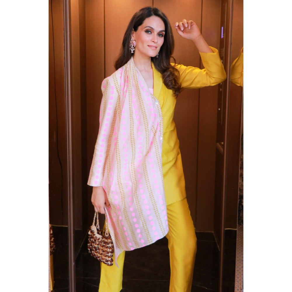 Leela by A Lime Yellow Chanderi Printed Co-Ord Set