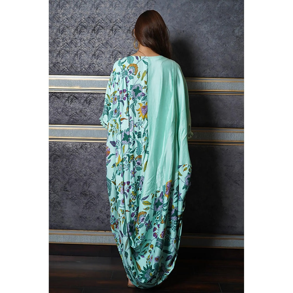 Leela by A Green Floral Boat Neck Kaftan Dress