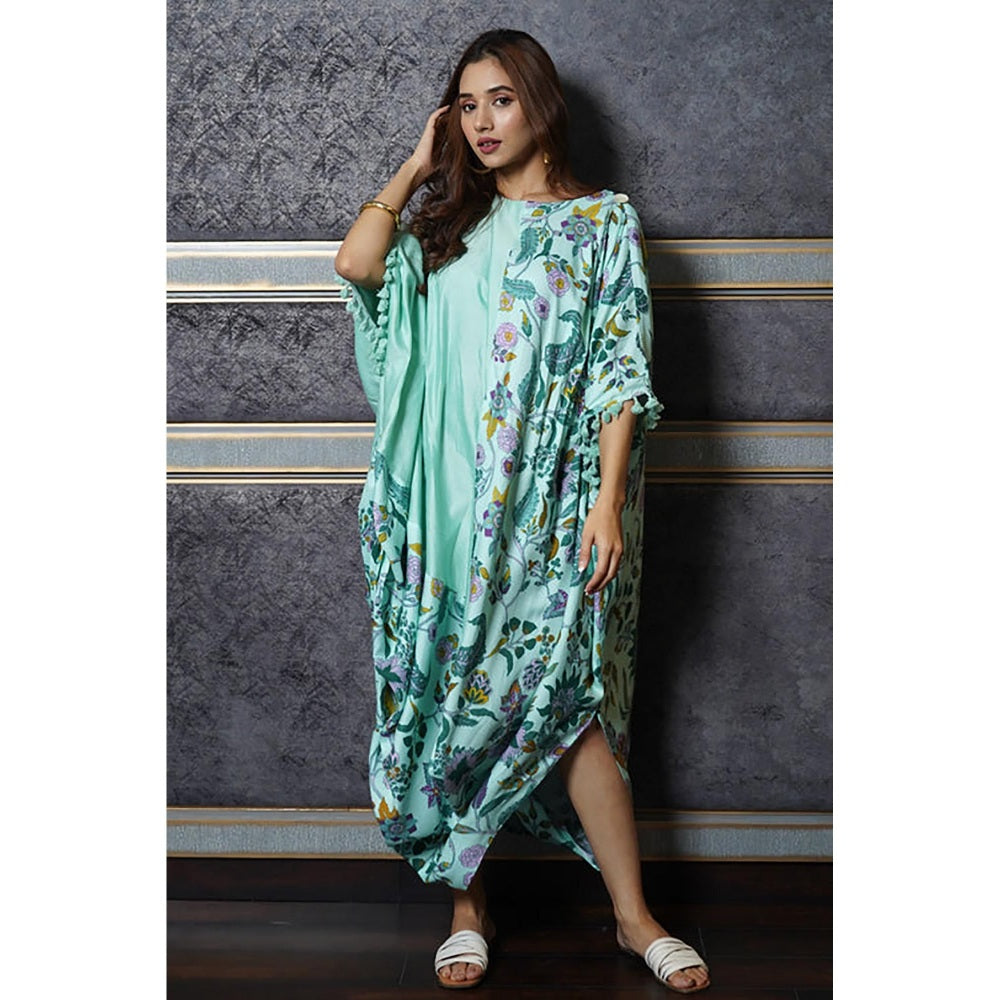 Leela by A Green Floral Boat Neck Kaftan Dress