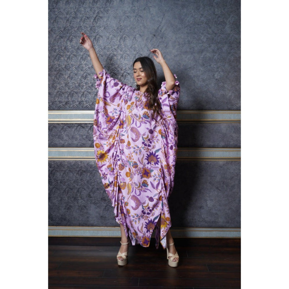 Leela by A Purple Floral Side Cowl Kaftan Dress