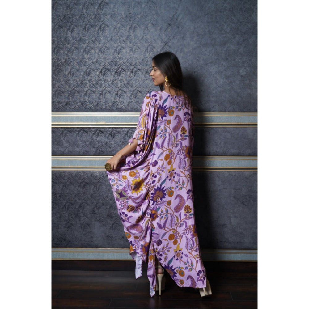 Leela by A Purple Floral Side Cowl Kaftan Dress