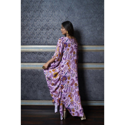 Leela by A Purple Floral Side Cowl Kaftan Dress