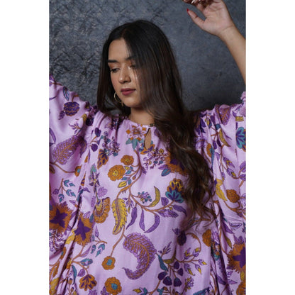 Leela by A Purple Floral Side Cowl Kaftan Dress