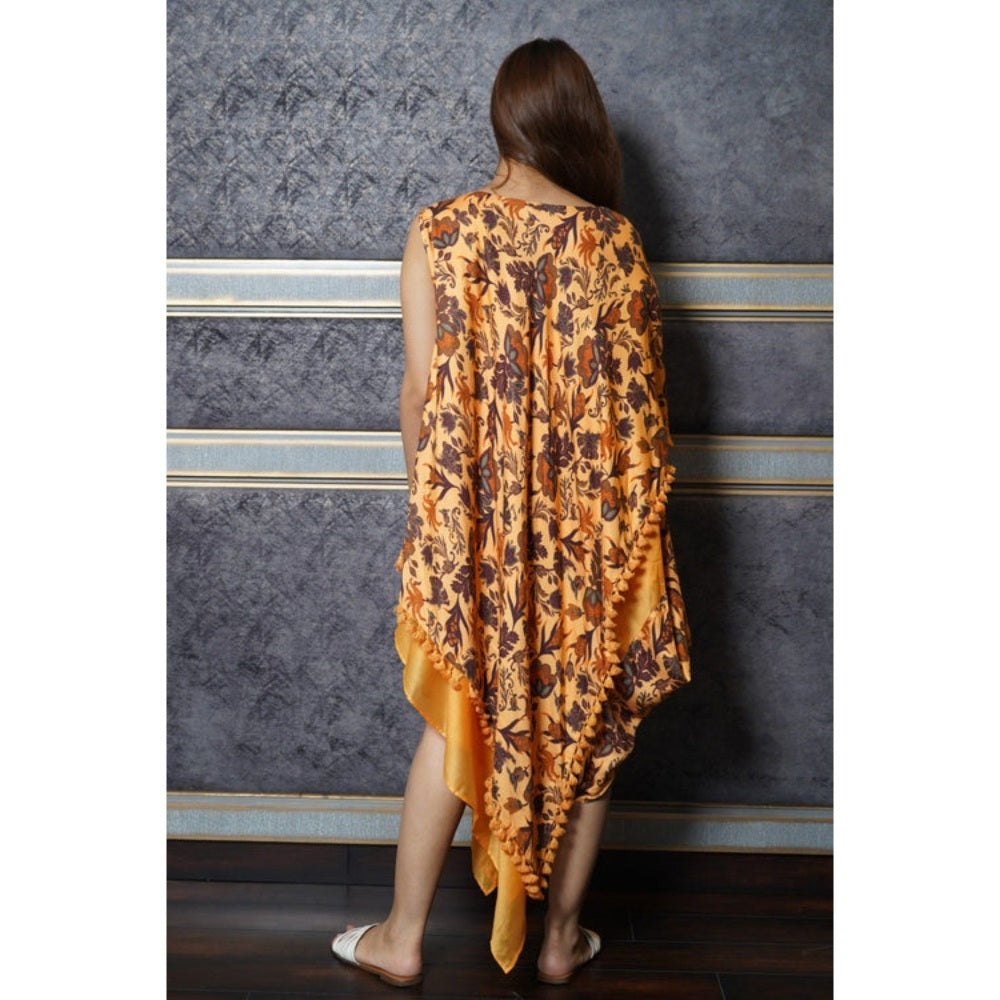 Leela by A Mustard Floral Asymmetrical Kaftan Dress