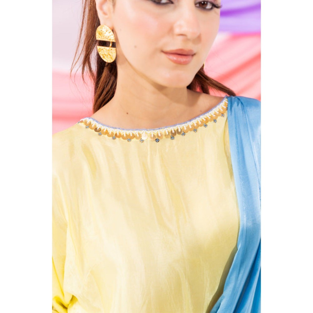 Leela by A Yellow Ombre Drape Kurta with Palazzo