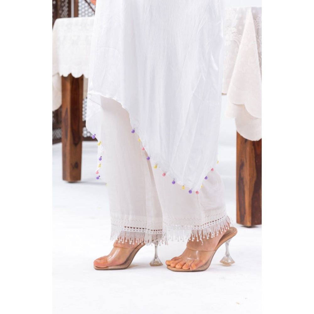 Leela by A White Chiffon Kaftan and Pant with Inner