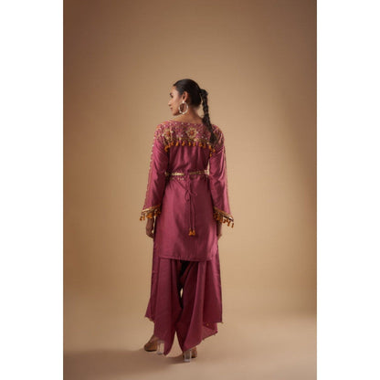 Leela by A Plum Short Kurta with Flared Palazzo and Waist Bag