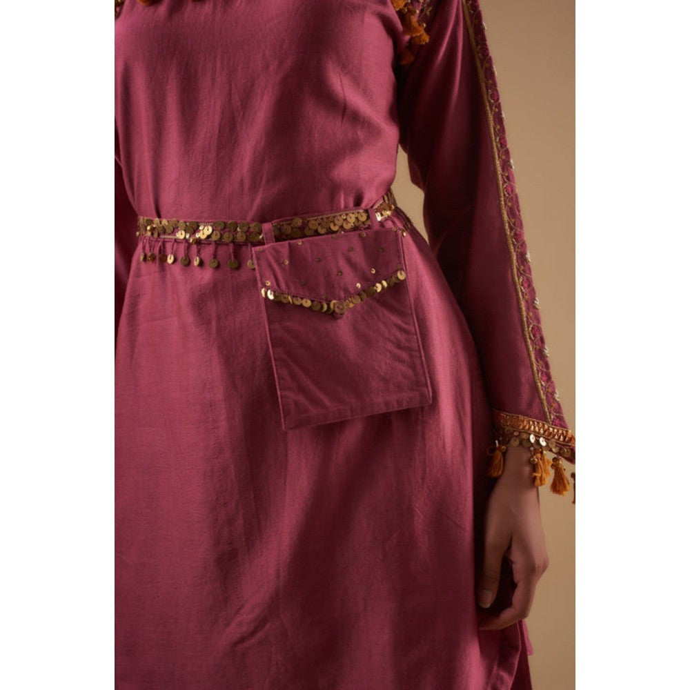 Leela by A Plum Short Kurta with Flared Palazzo and Waist Bag