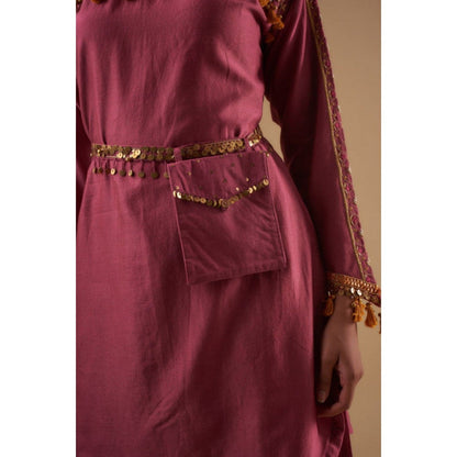 Leela by A Plum Short Kurta with Flared Palazzo and Waist Bag