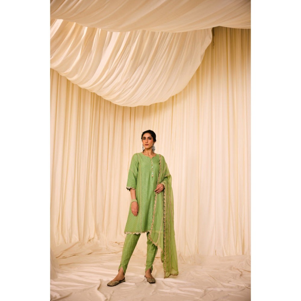 Leela by A Green A Line Kurta With Tulip Pant And Heavy Dupatta