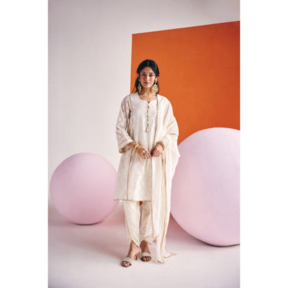 Leela by A Ivory A Line Kurta With Tulip Pant And Heavy Dupatta