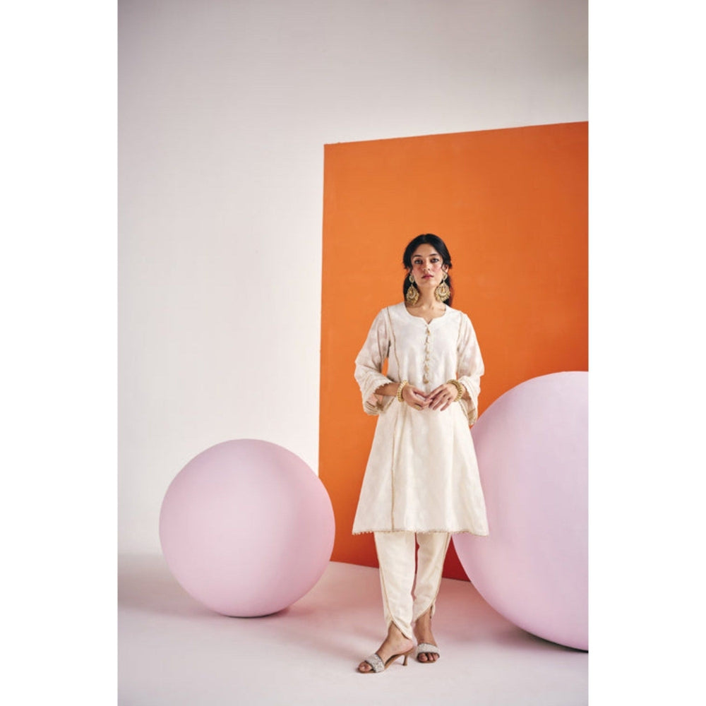 Leela by A Ivory A Line Kurta With Tulip Pant And Heavy Dupatta