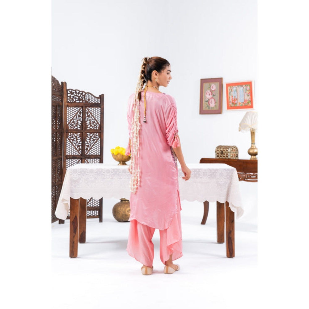 Leela by A Pink Cinched Sleeves Kurta With Haram Pants