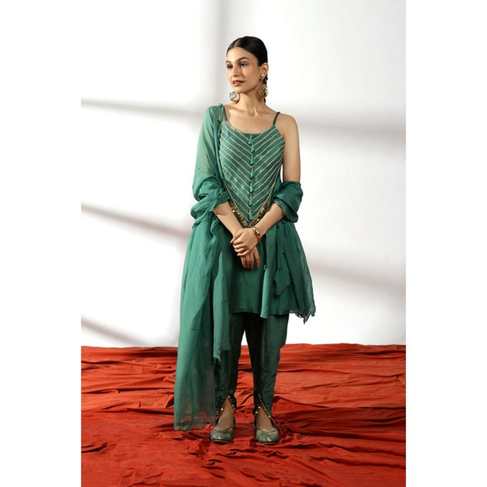 Leela by A Sage Green Flare Kurta With Dhoti Pant And Dupatta