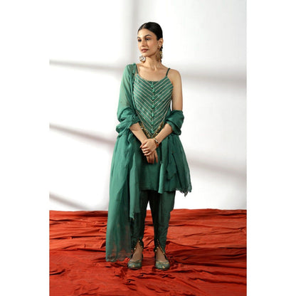 Leela by A Sage Green Flare Kurta With Dhoti Pant And Dupatta