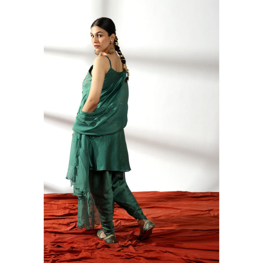 Leela by A Sage Green Flare Kurta With Dhoti Pant And Dupatta