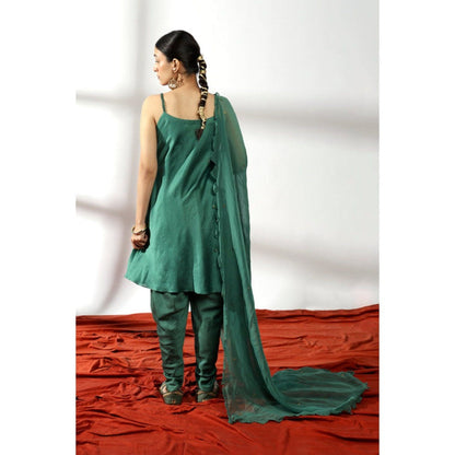 Leela by A Sage Green Flare Kurta With Dhoti Pant And Dupatta