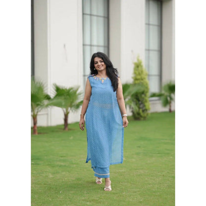 Leela by A Blue Slip Kurta With Inner Top And Straight Pants