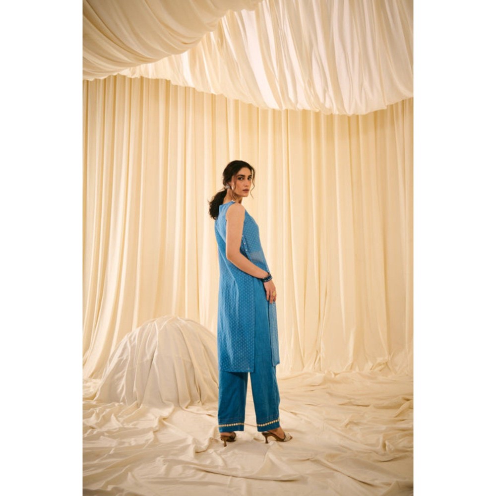 Leela by A Blue Slip Kurta With Inner Top And Straight Pants
