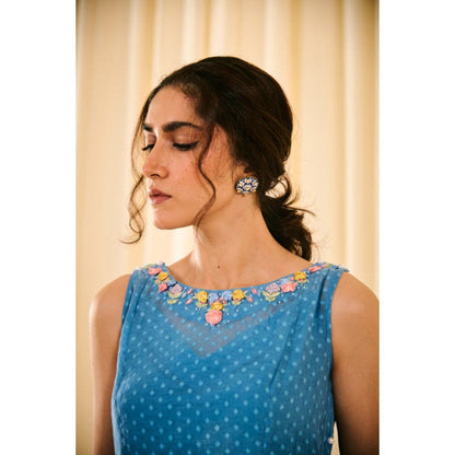 Leela by A Blue Slip Kurta With Inner Top And Straight Pants