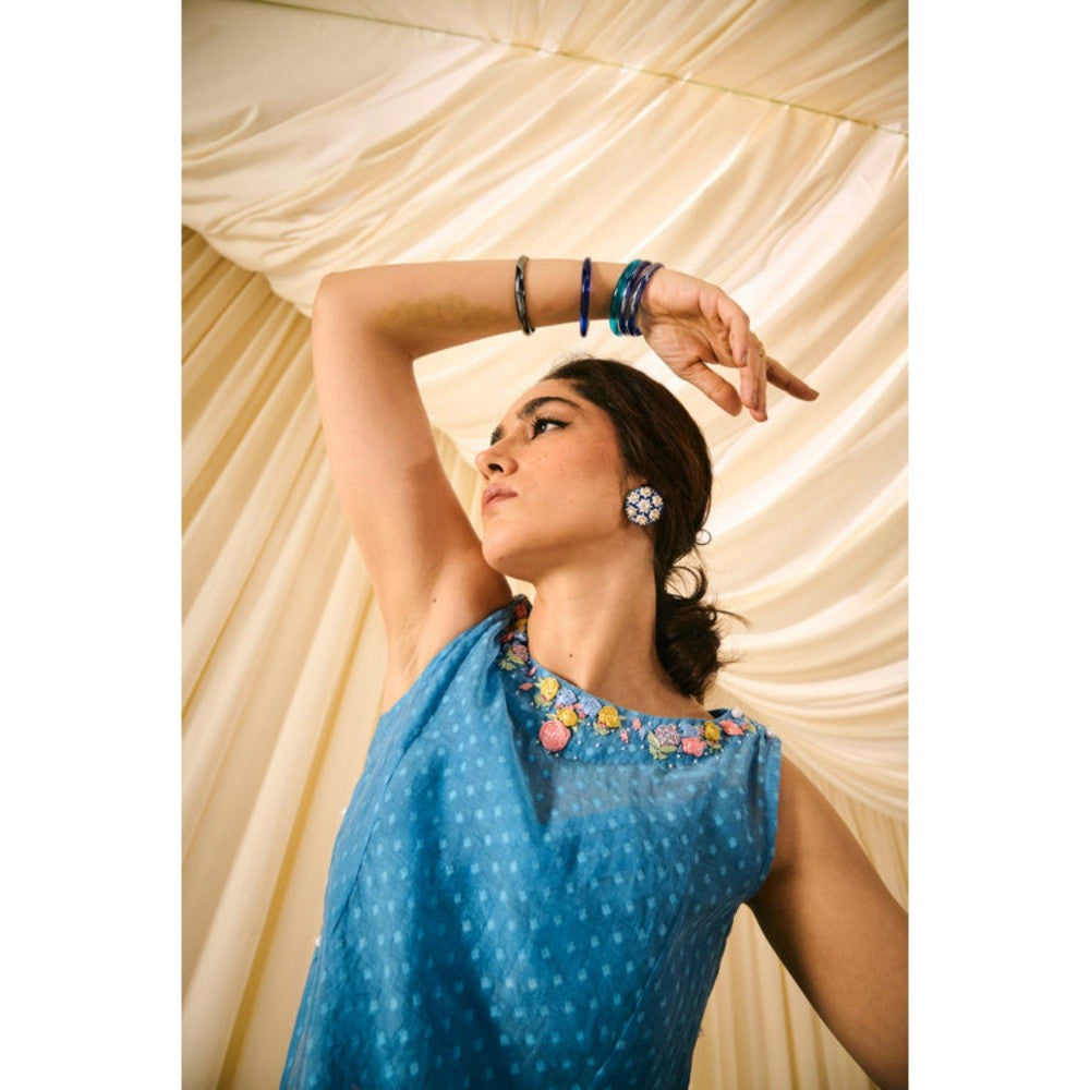 Leela by A Blue Slip Kurta With Inner Top And Straight Pants