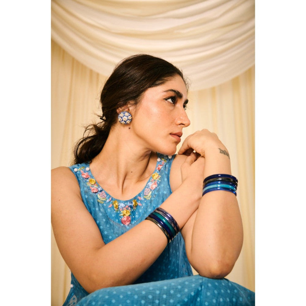 Leela by A Blue Slip Kurta With Inner Top And Straight Pants