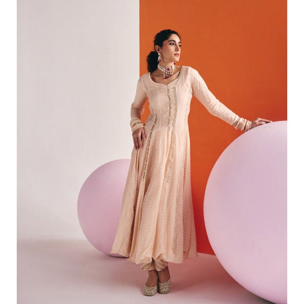 Leela by A Beige Straight Anarkali Kurta With Pant And Dupatta