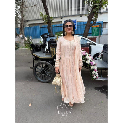 Leela by A Beige Straight Anarkali Kurta With Pant And Dupatta