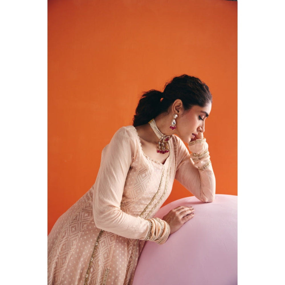 Leela by A Beige Straight Anarkali Kurta With Pant And Dupatta