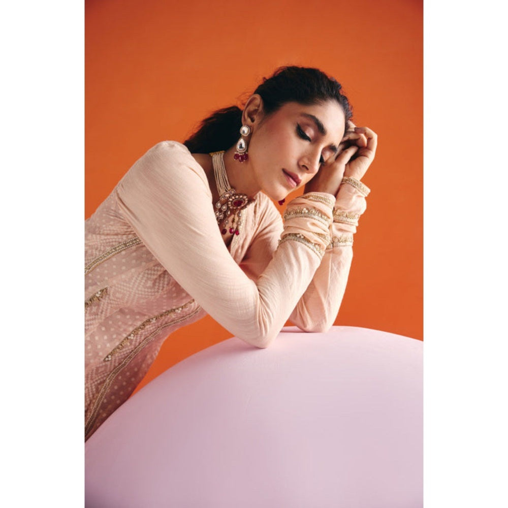 Leela by A Beige Straight Anarkali Kurta With Pant And Dupatta