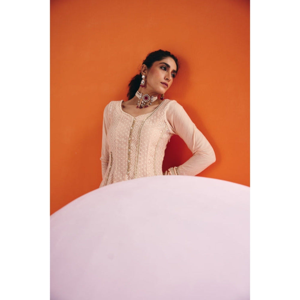 Leela by A Beige Straight Anarkali Kurta With Pant And Dupatta