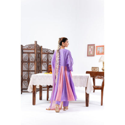 Leela by A Pink And Purple Ombre Anarkali Kurta With Pant And Dupatta