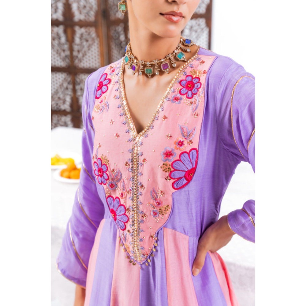 Leela by A Pink And Purple Ombre Anarkali Kurta With Pant And Dupatta
