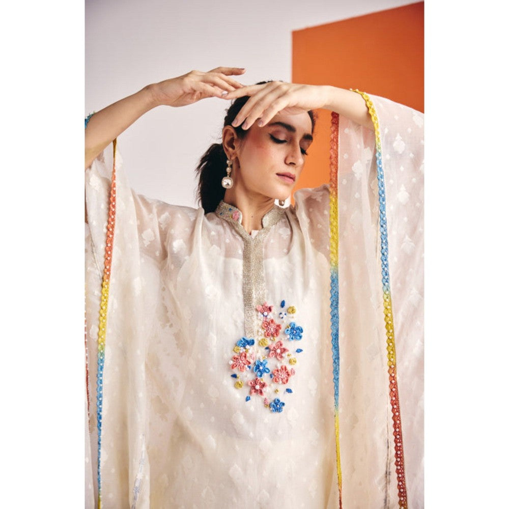 Leela by A Ivory Separate Kaftan With Inner And Side Slit Pant