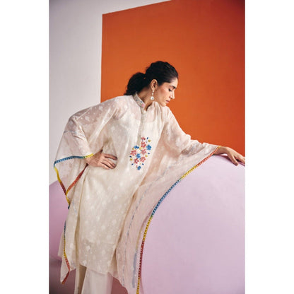 Leela by A Ivory Separate Kaftan With Inner And Side Slit Pant