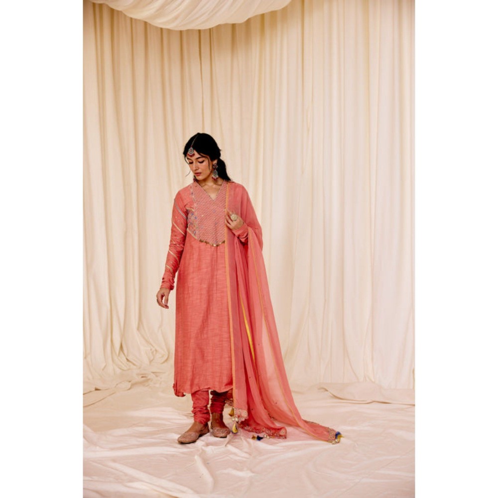 Leela by A Pink Churi Sleeves Anarkali Kurta With Churidar And Dupatta