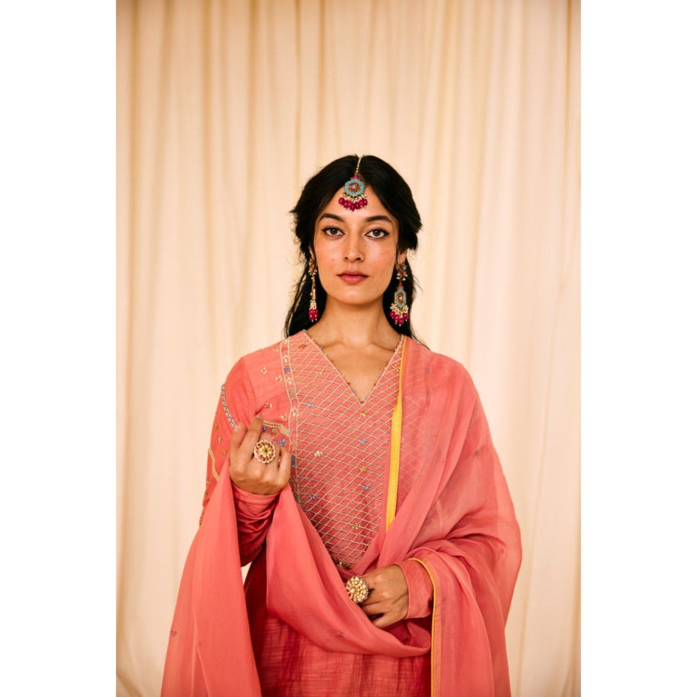 Leela by A Pink Churi Sleeves Anarkali Kurta With Churidar And Dupatta