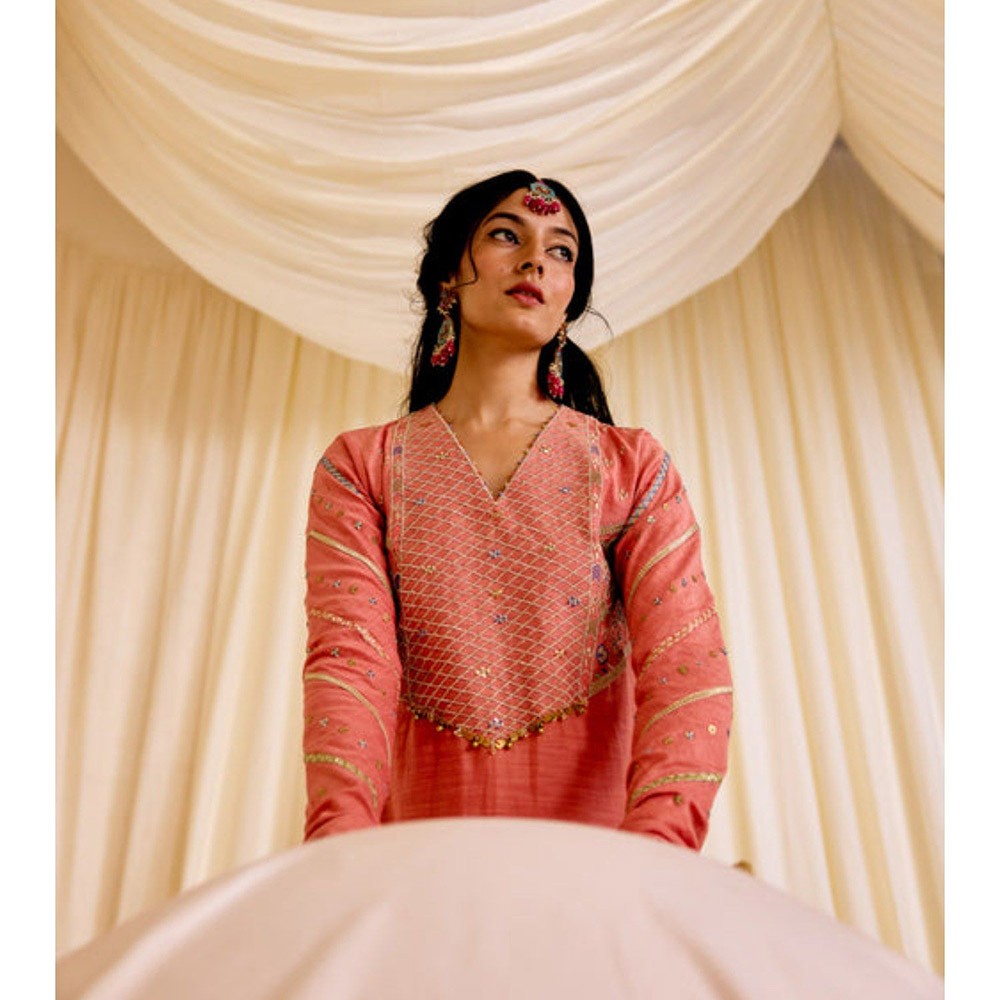 Leela by A Pink Churi Sleeves Anarkali Kurta With Churidar And Dupatta