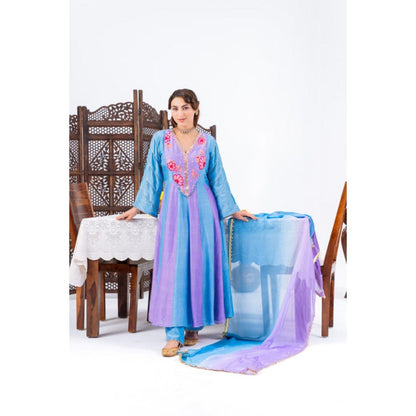 Leela by A Blue And Purple Ombre Anarkali Kurta With Pant And Dupatta