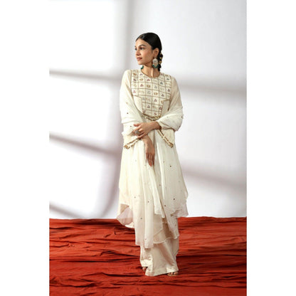 Leela by A Ivory Anarkali Kurta With Palazzo And Dupatta
