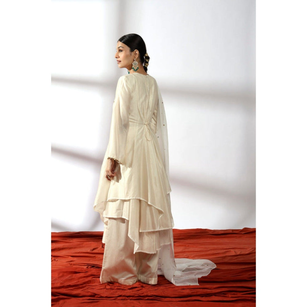 Leela by A Ivory Anarkali Kurta With Palazzo And Dupatta