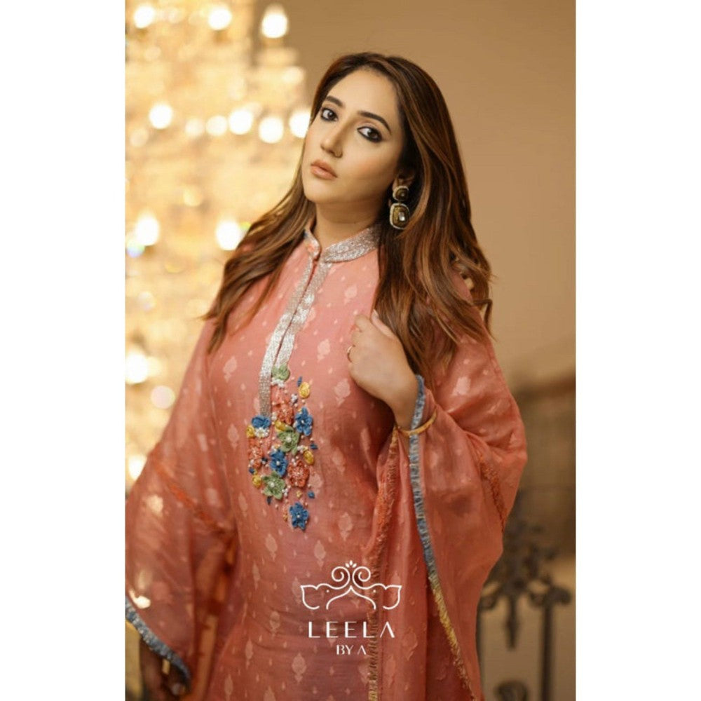 Leela by A Pink Separate Inner And Side Slit Kaftan With Pant And Inner