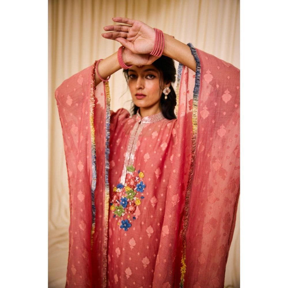 Leela by A Pink Separate Inner And Side Slit Kaftan With Pant And Inner