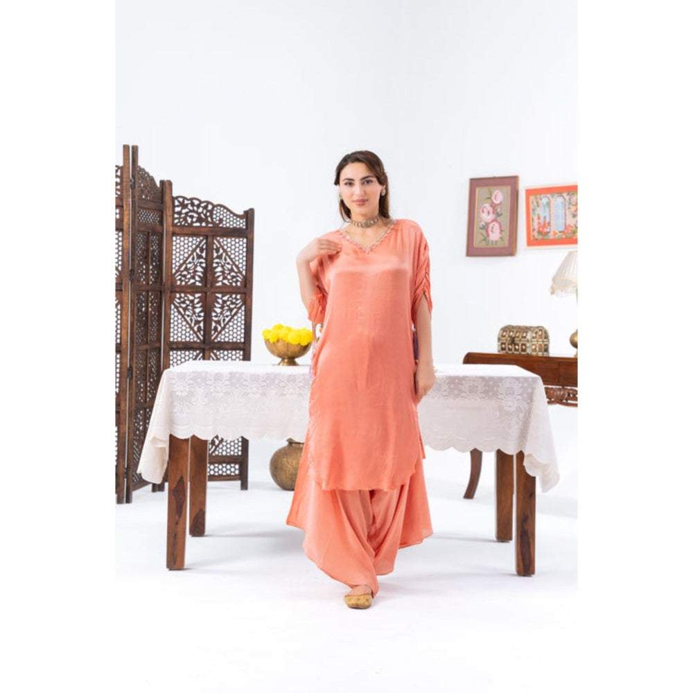 Leela by A Peach Cinched Sleeves Kurta With Harem Pant