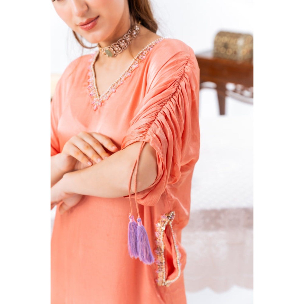 Leela by A Peach Cinched Sleeves Kurta With Harem Pant